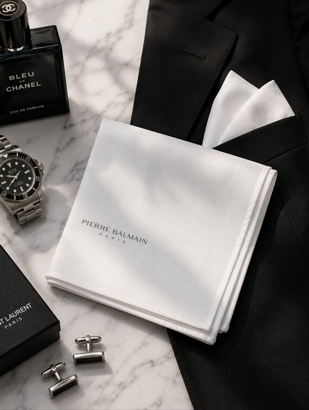 Pierre Balmain White Logo Pocket Square